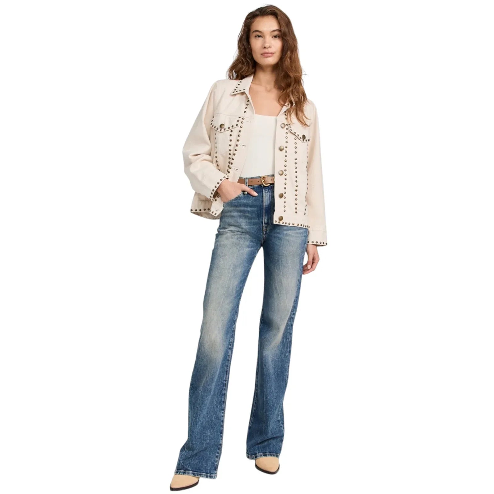 THE GREAT. The Studded Slouchy Jean Jacket.in Natural 1|S - flyKAMP