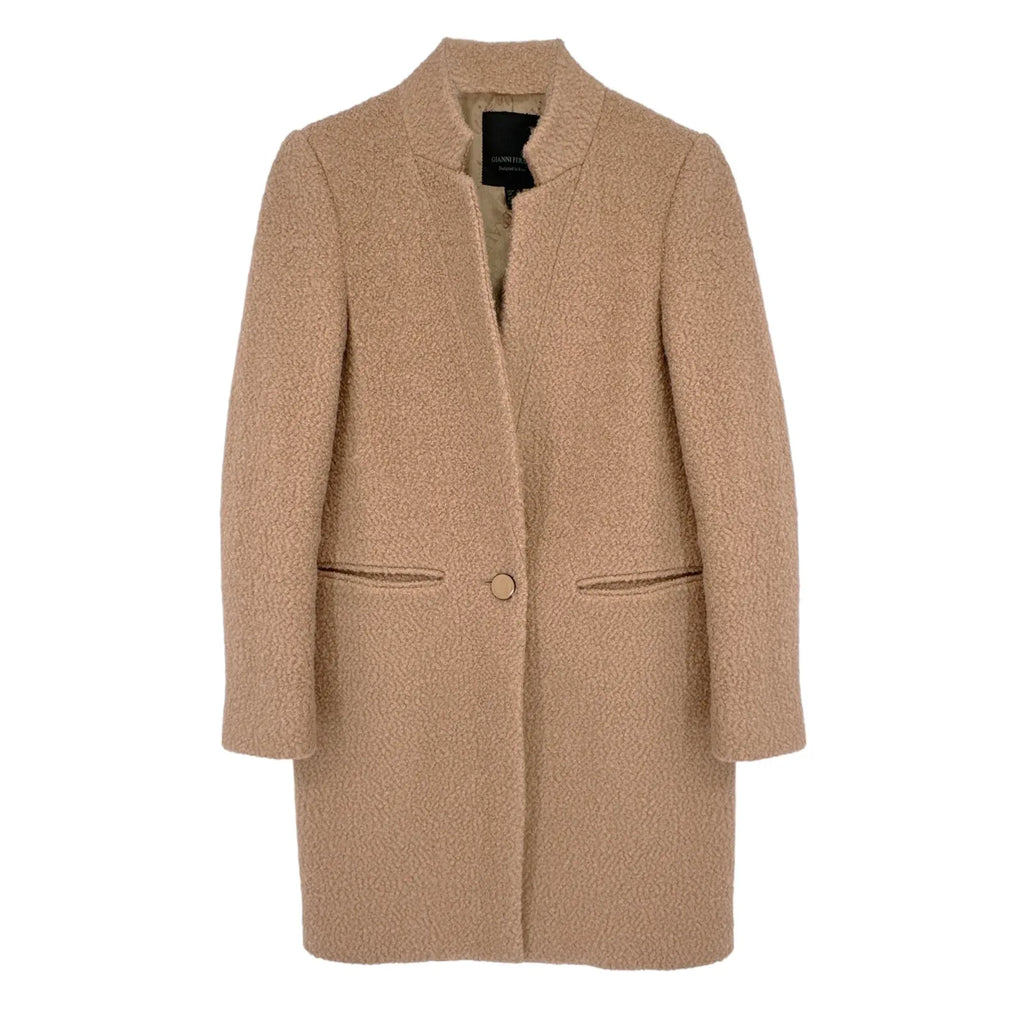 GIANNI FERAUD Slimline Mini Boucle Coat with Upturned Collar in Salmon 6|S - flyKAMP