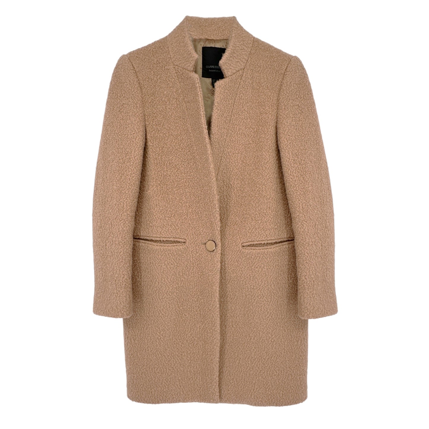 GIANNI FERAUD Slimline Mini Boucle Coat with Upturned Collar in Salmon 6|S