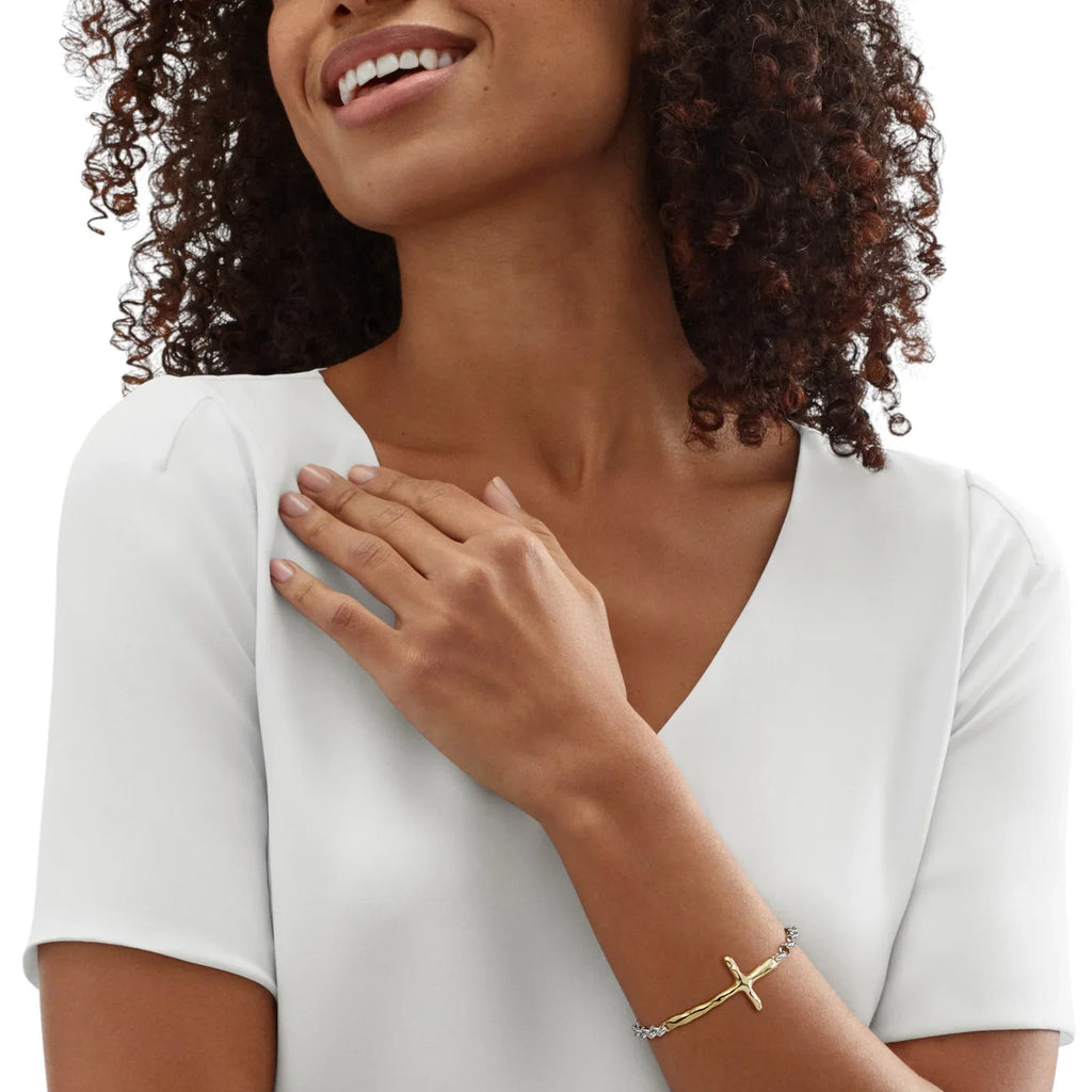 SILPADA In Good Faith Cross Bracelet in Sterling Silver & Gold - flyKAMP