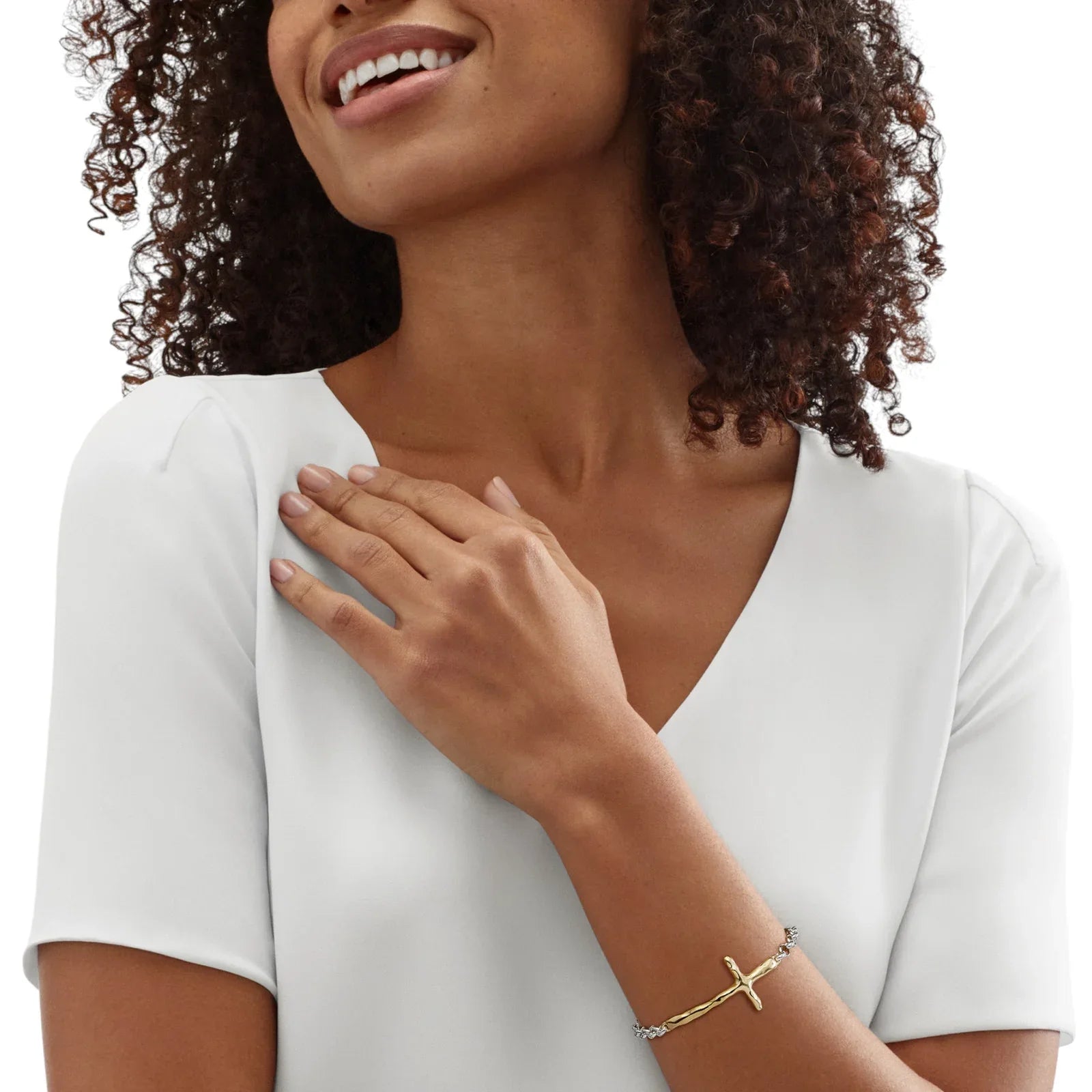 SILPADA In Good Faith Cross Bracelet in Sterling Silver & Gold - flyKAMP