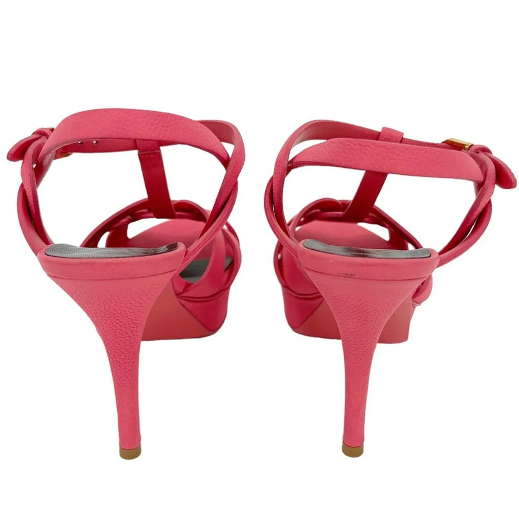 SAINT LAURENT Grained Calfskin Tribute 75 Platform Sandals in Rose Clair 37 - flyKAMP