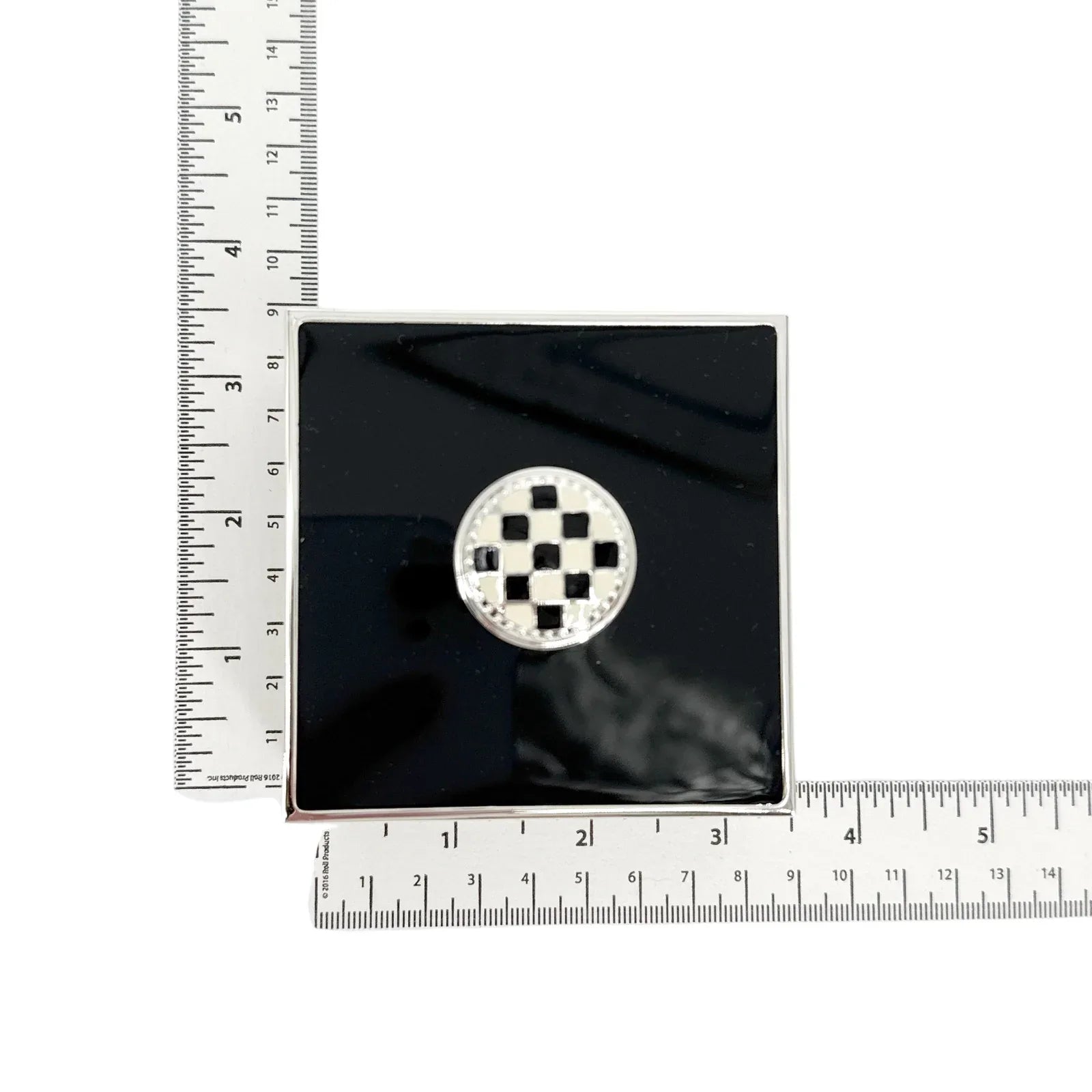 MACKENZIE-CHILDS Black Silver Plated Trinket Box with Check Knob - flyKAMP