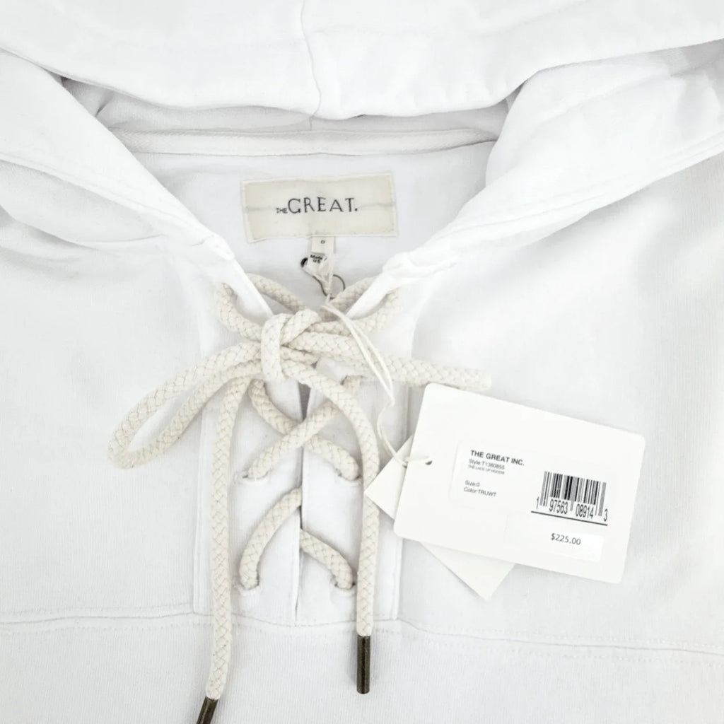 THE GREAT. The Lace Up Hoodie. In True White 0|XS - flyKAMP