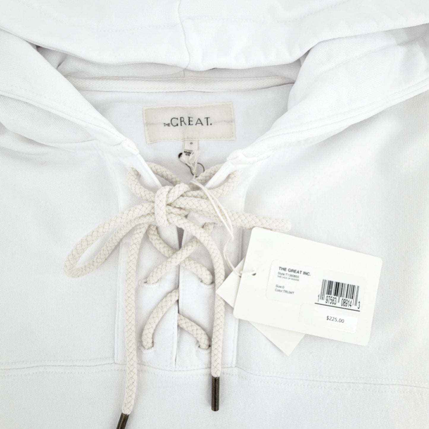 THE GREAT. The Lace Up Hoodie. In True White 0|XS