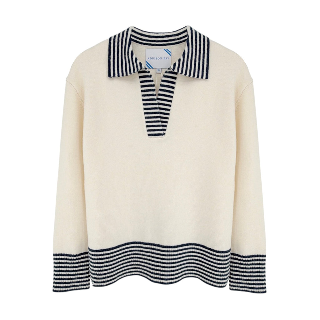 ADDISON BAY Carlyle Rugby Sweater in Cream & Navy XS Addison Bay