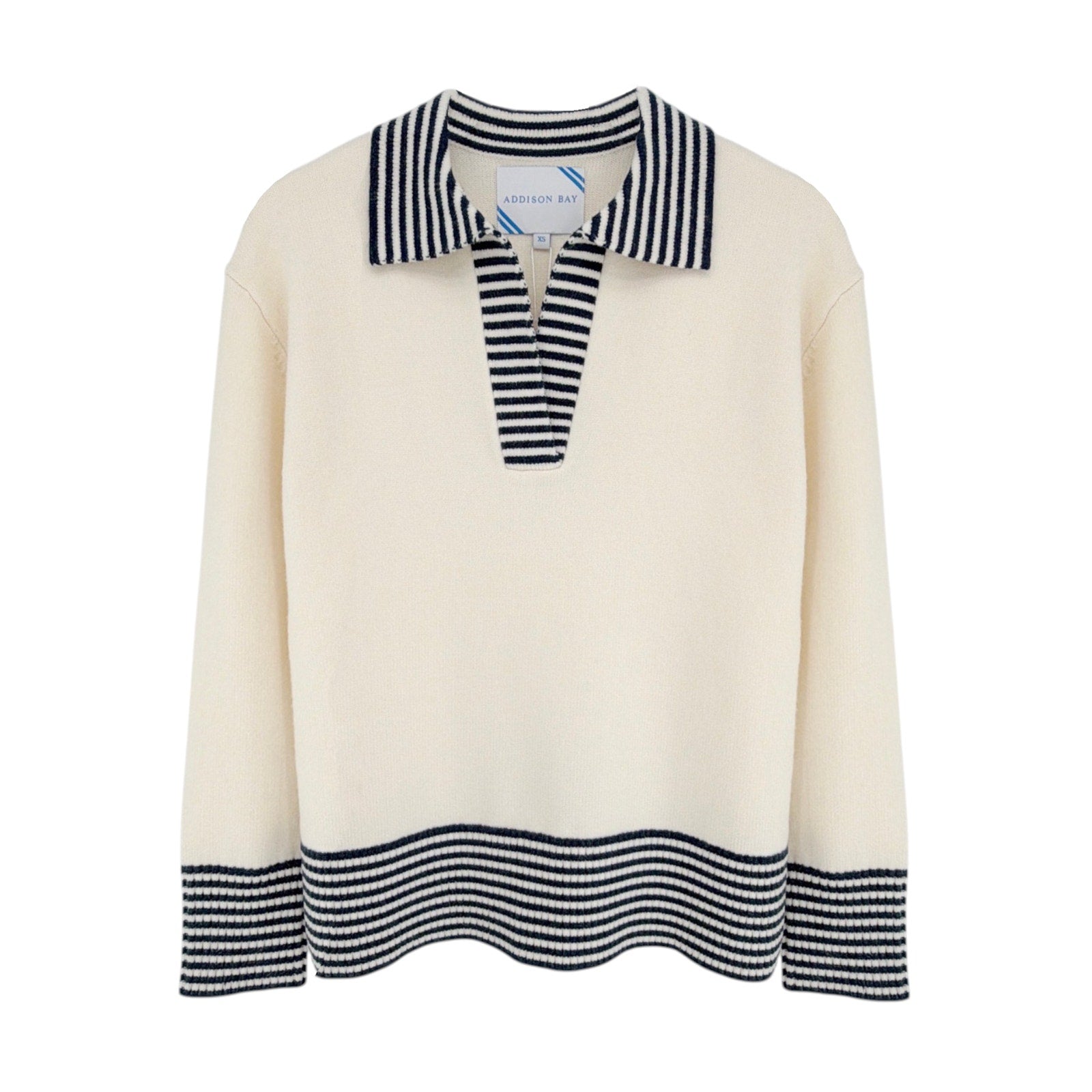 ADDISON BAY Carlyle Rugby Sweater in Cream & Navy XS Addison Bay