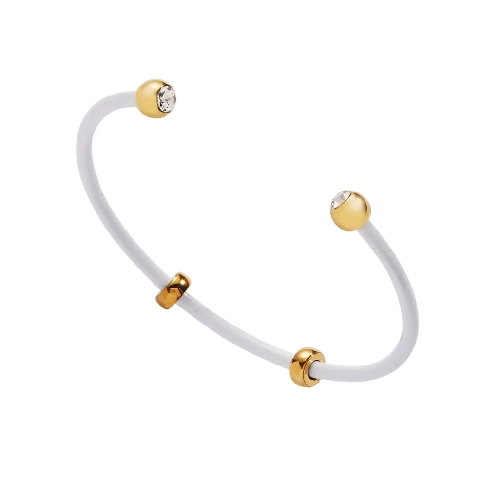 ALEX+ANI Bezel Stone Enamel Cuff in White - flyKAMP