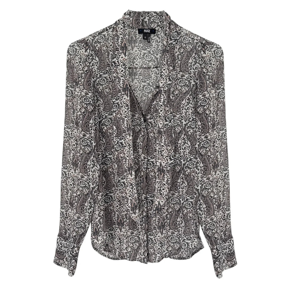PAIGE Cleobelle Printed Femme Blouse in White/Rabbit/Rose-Santina Pais XS - flyKAMP
