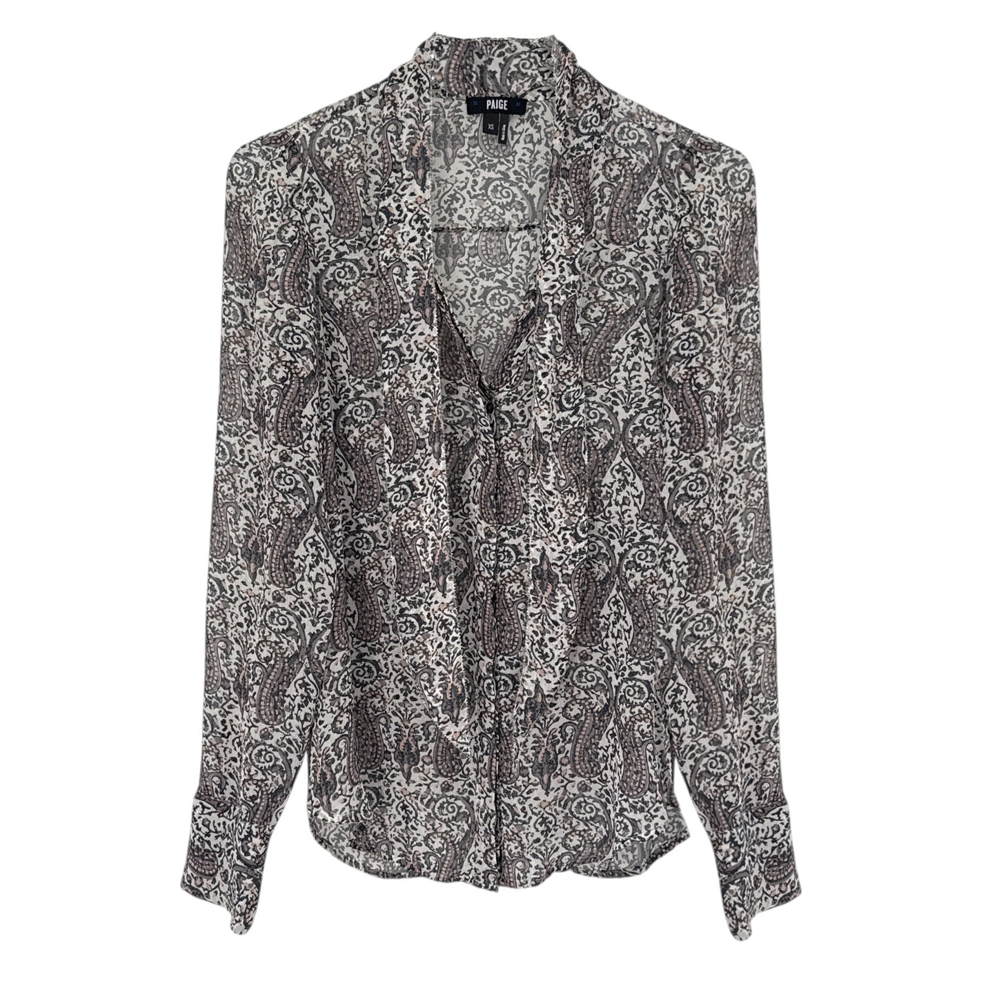 PAIGE Cleobelle Printed Femme Blouse in White/Rabbit/Rose-Santina Pais XS