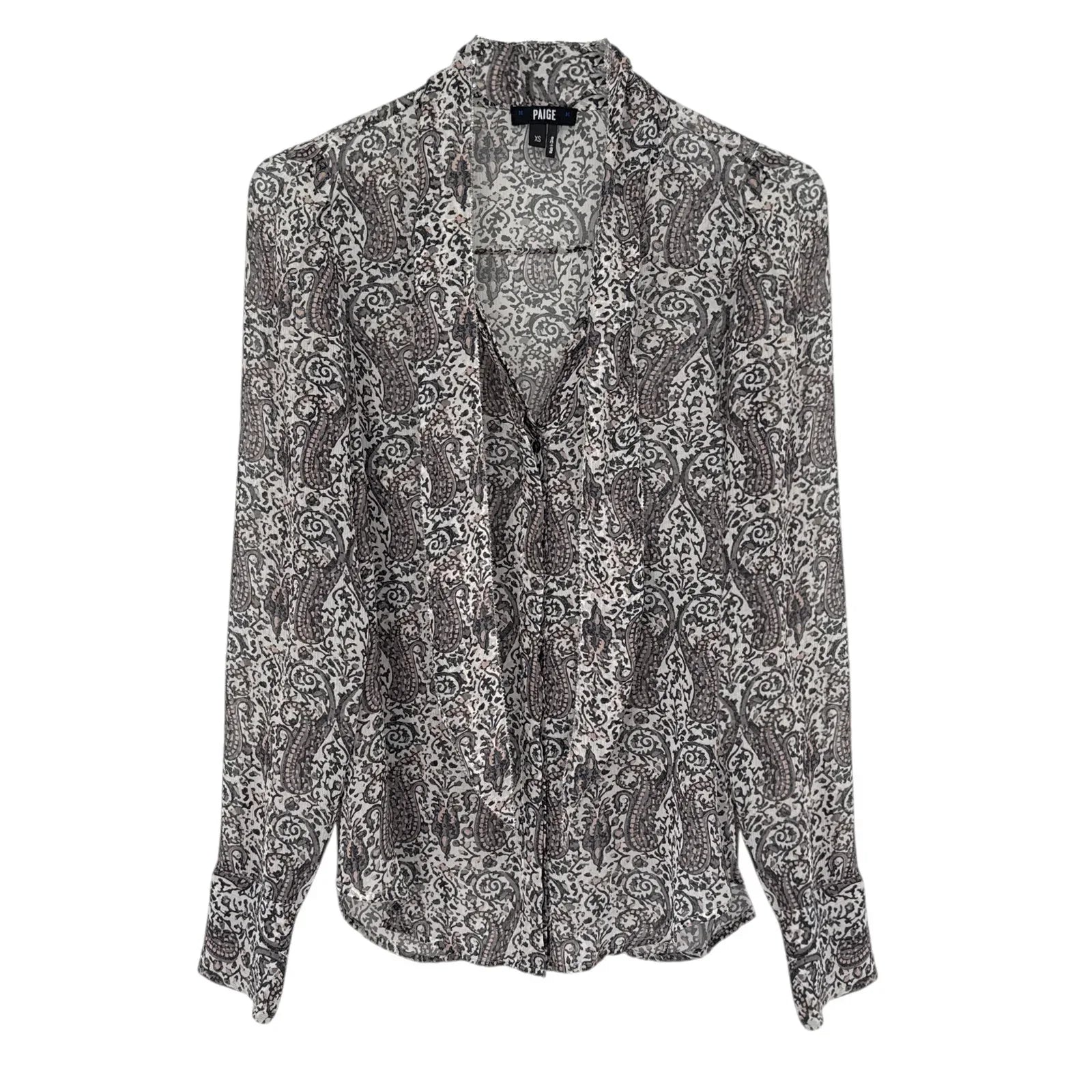 PAIGE Cleobelle Printed Femme Blouse in White/Rabbit/Rose-Santina Pais XS - flyKAMP