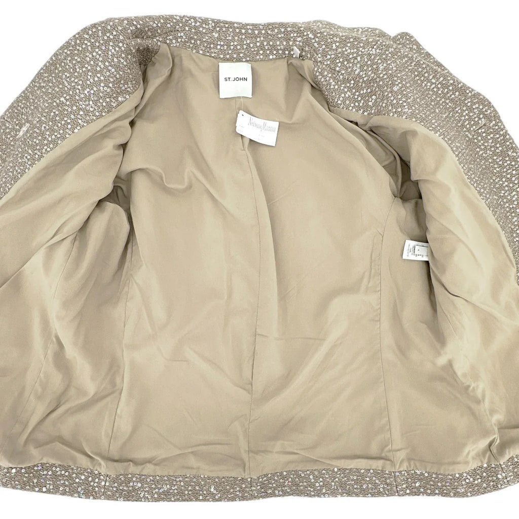 ST. JOHN Textured Sequin Knit Collared Jacket 4|S - flyKAMP