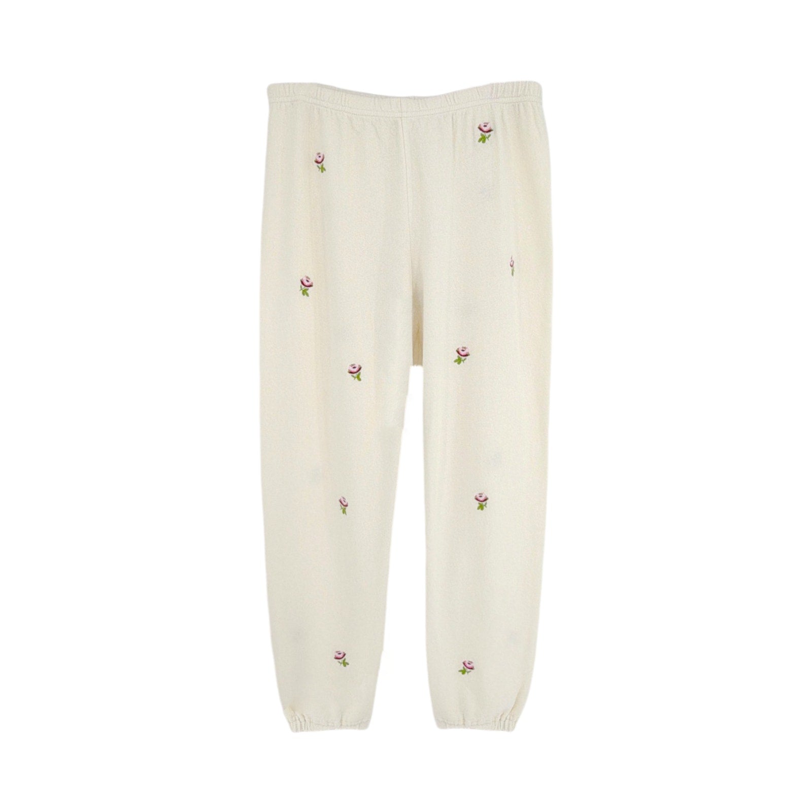 THE GREAT. The Stadium Sweatpant. Washed White with Embroidered Roses 1|S The Great.