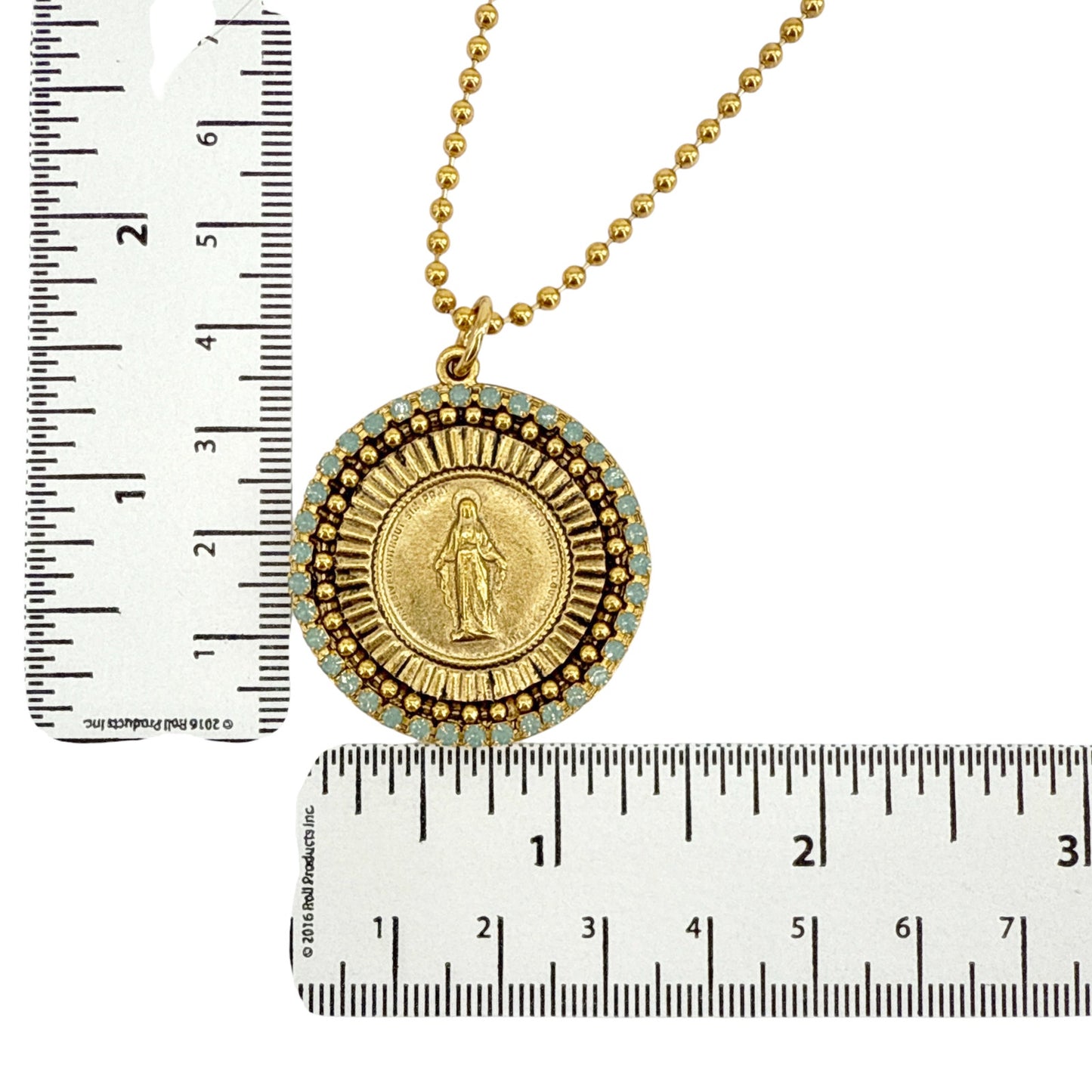 VIRGINS SAINTS & ANGELS VSA Disco Virgin Charm Necklace in Gold & Pacific Opal