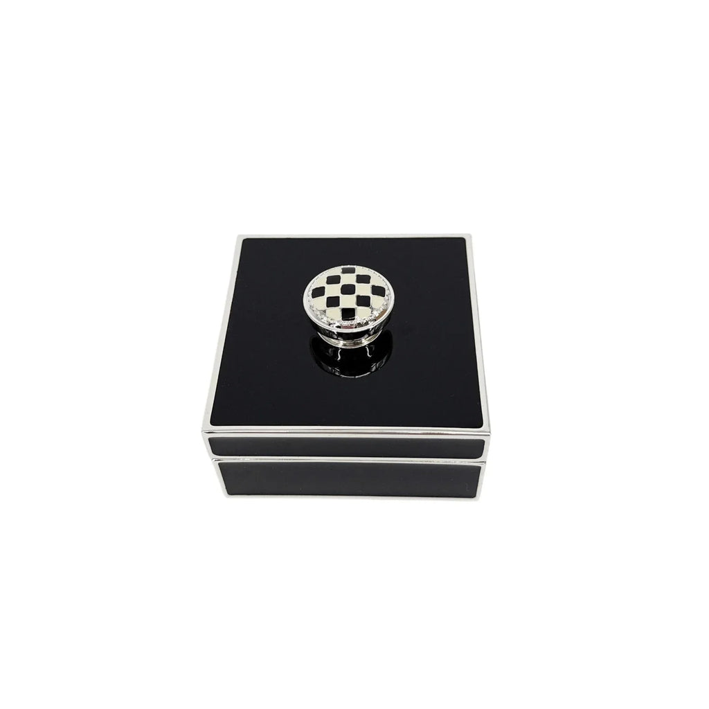 MACKENZIE-CHILDS Black Silver Plated Trinket Box with Check Knob - flyKAMP