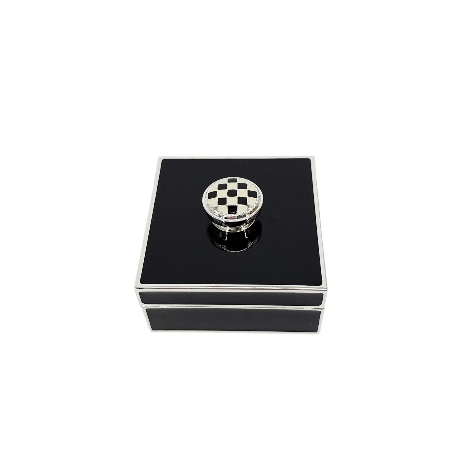 MACKENZIE-CHILDS Black Silver Plated Trinket Box with Check Knob - flyKAMP
