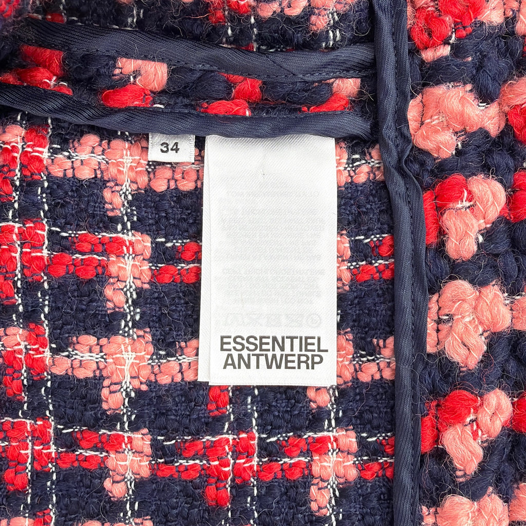 ESSENTIEL ANTWERP Wool Blend Tweed Jacket in Navy Peach & Red XS Essentiel Antwerp