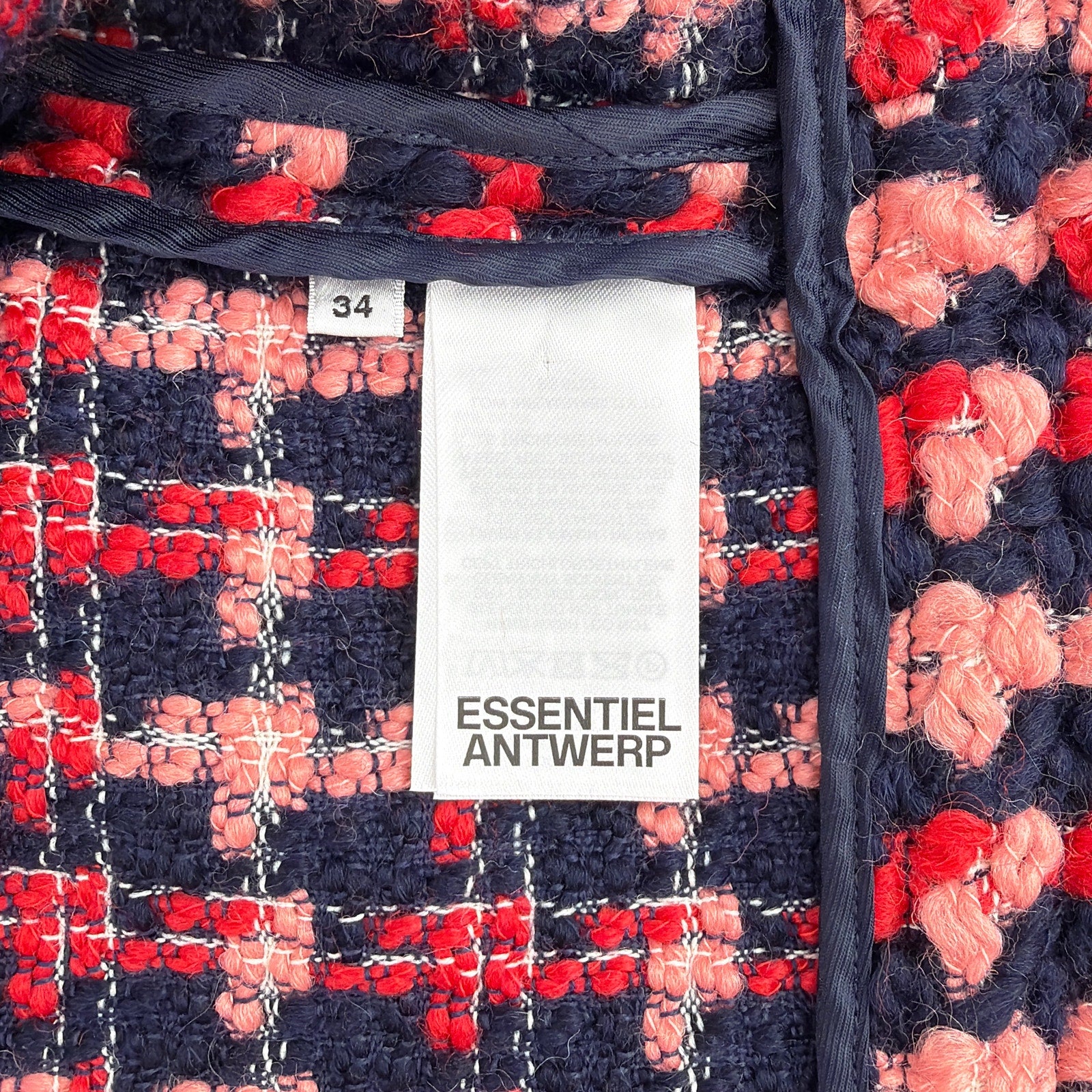 ESSENTIEL ANTWERP Wool Blend Tweed Jacket in Navy Peach & Red XS Essentiel Antwerp