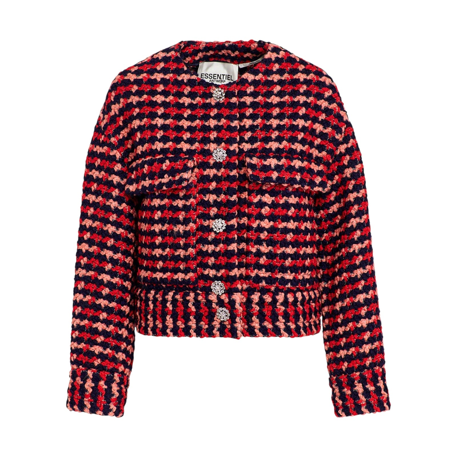 ESSENTIEL ANTWERP Wool Blend Tweed Jacket in Navy Peach & Red XS Essentiel Antwerp
