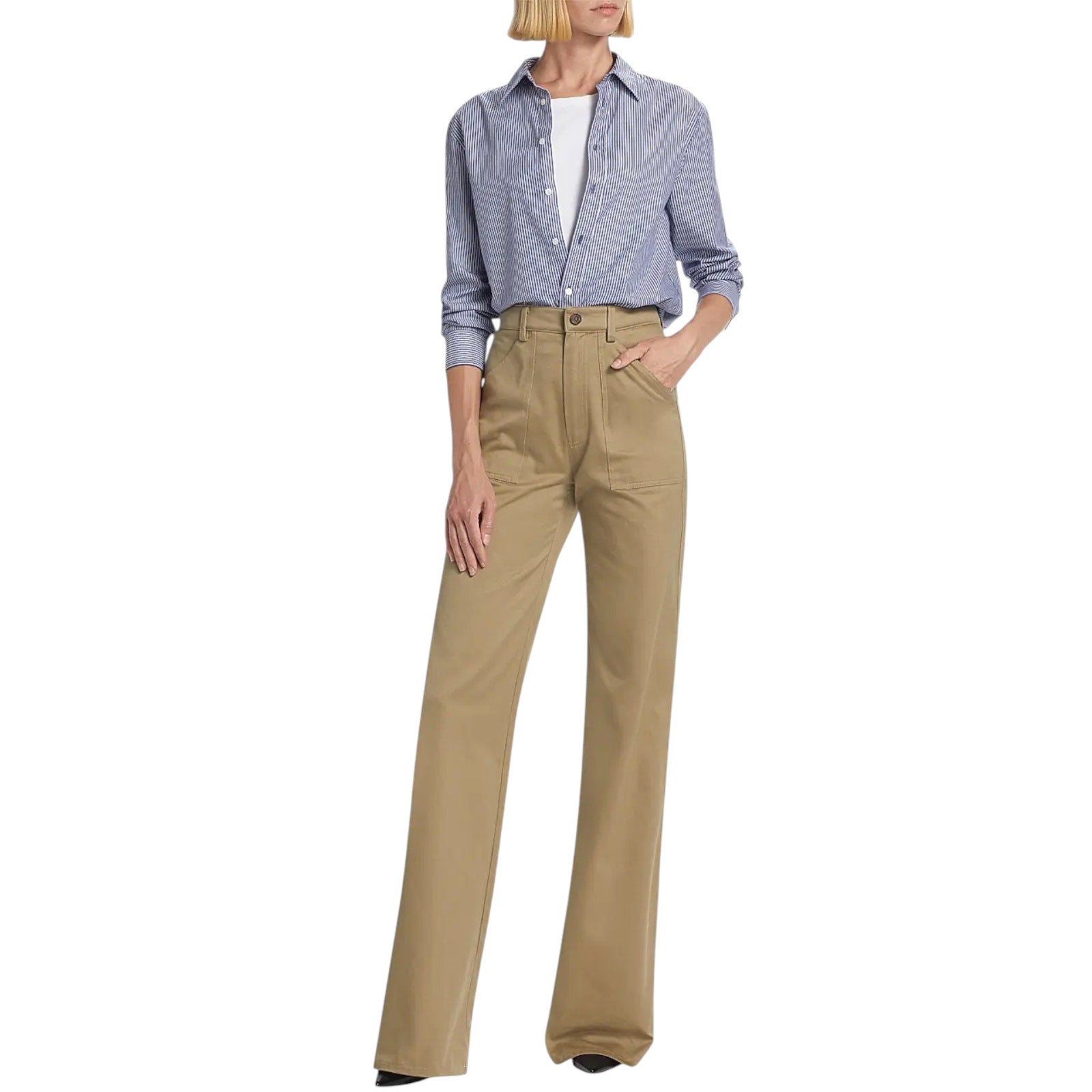 NILI LOTAN Raphael Classic Shirt in Navy White Stripe XS Nili Lotan