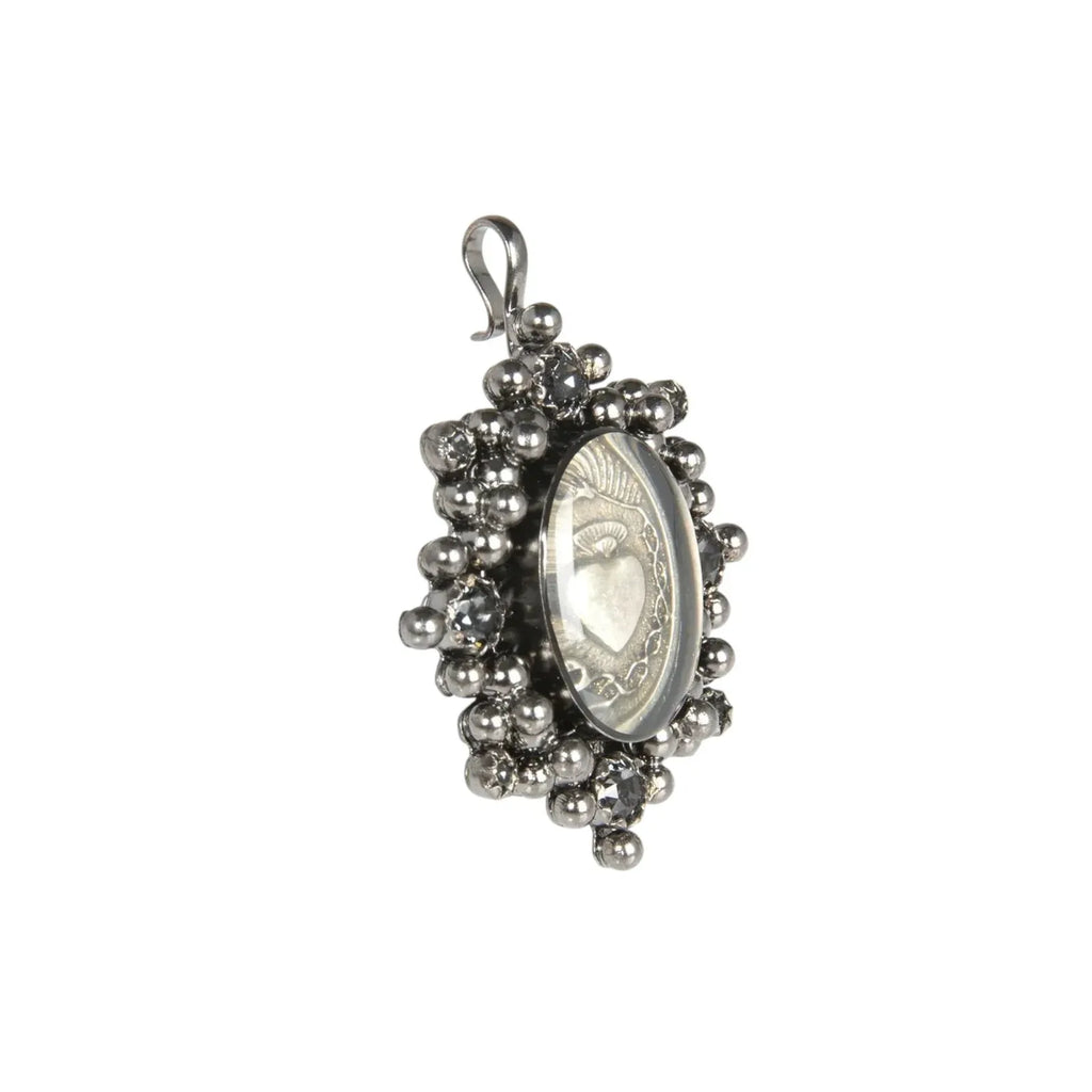 VIRGINS SAINTS & ANGELS VSA Oval Cloister Sacred Heart Medallion Gunmetal - flyKAMP