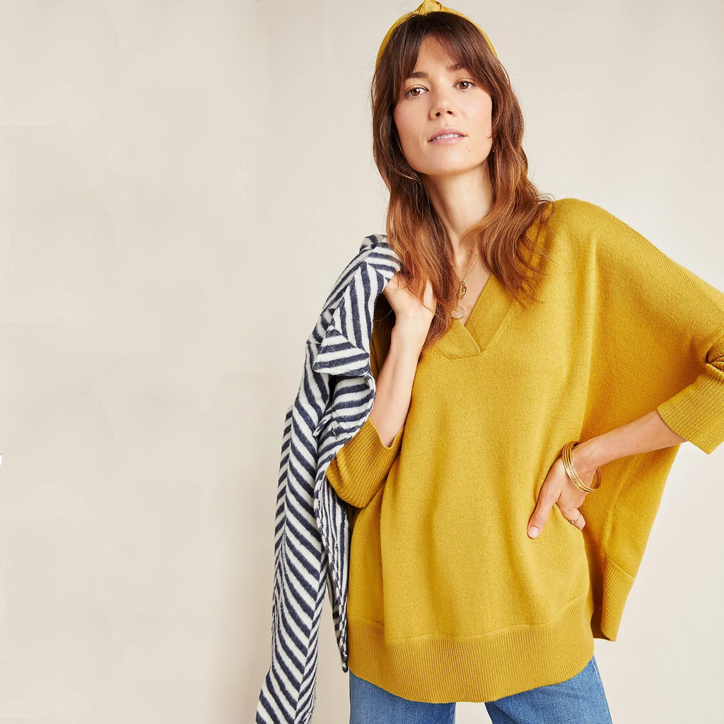 ANTHROPOLOGIE Araminta Pullover Sweater in Mustard Yellow XS - flyKAMP