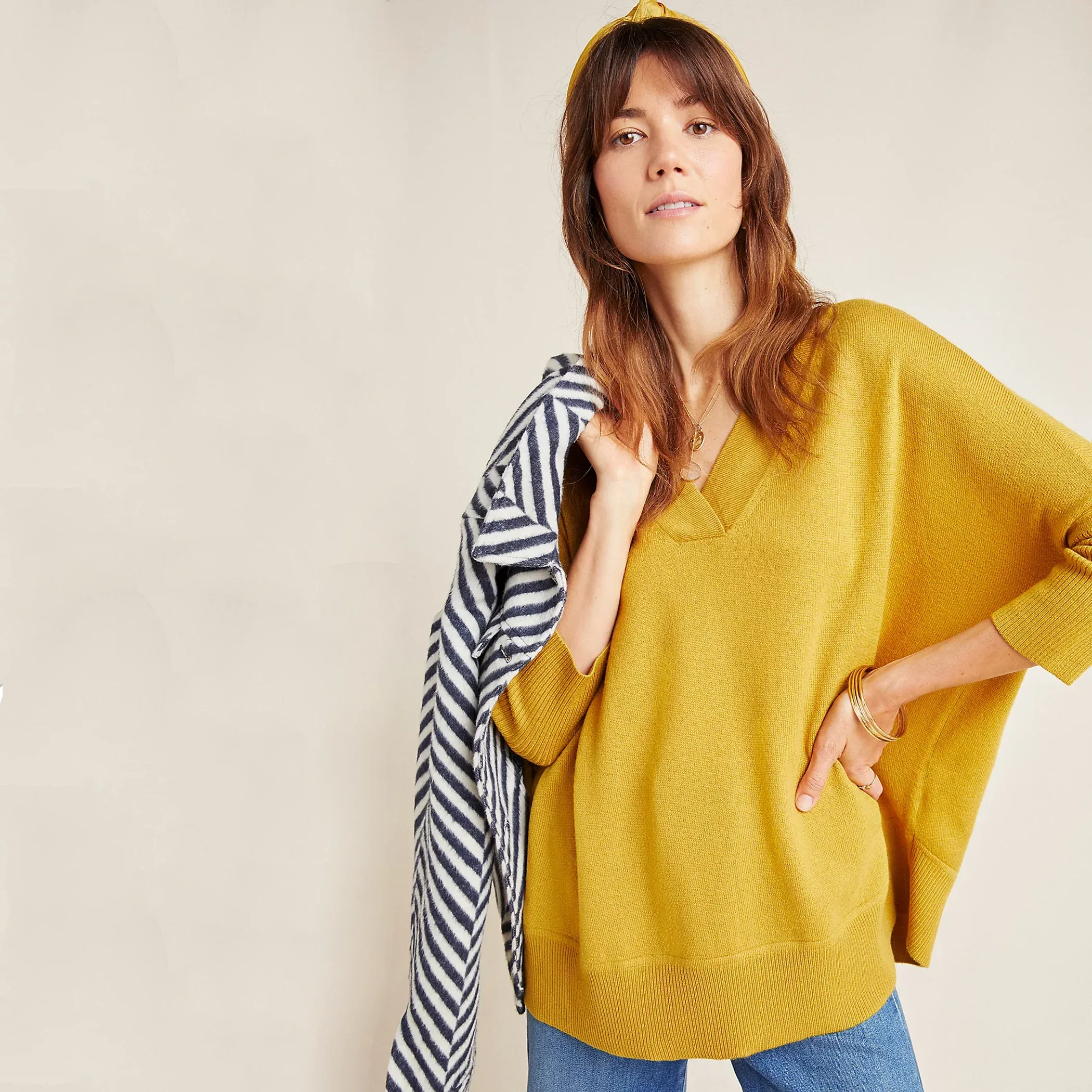 ANTHROPOLOGIE Araminta Pullover Sweater in Mustard Yellow XS - flyKAMP