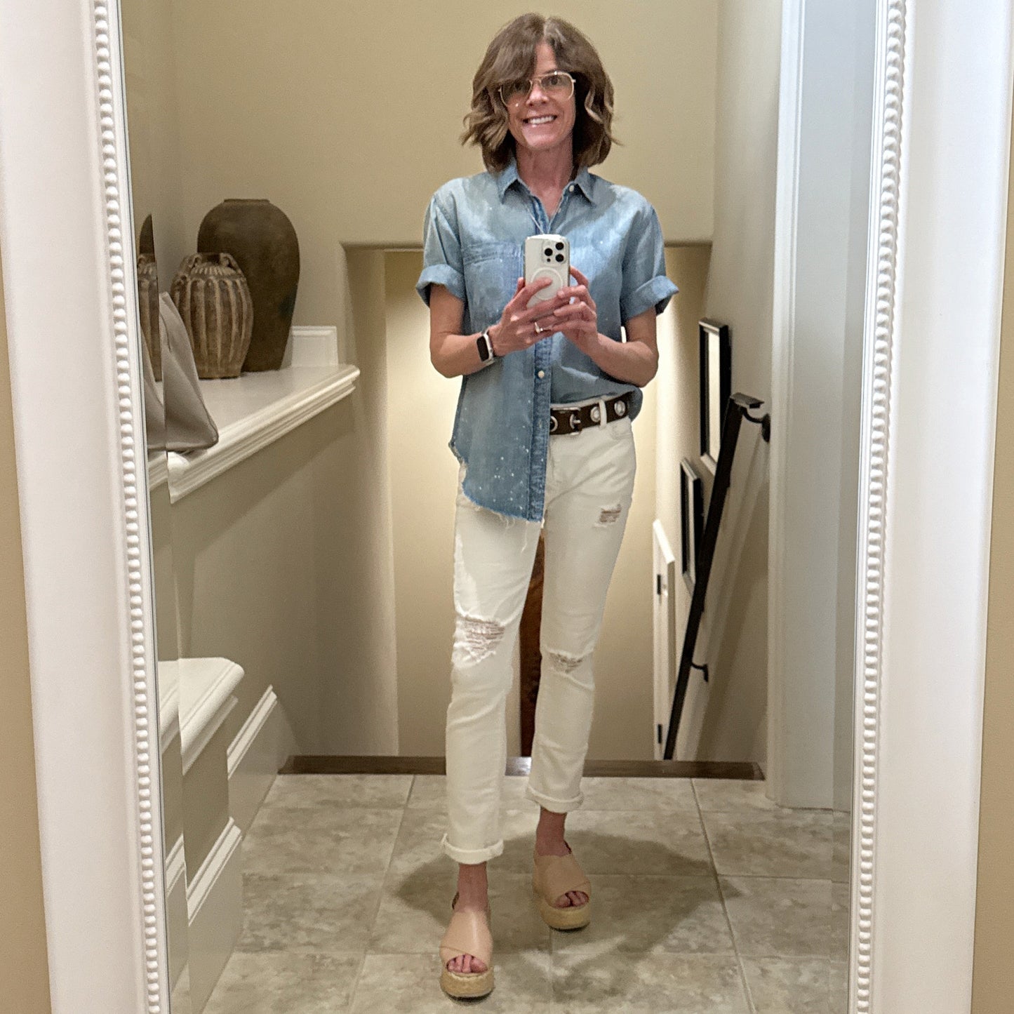 MOTHER Short Sleeve Frenchie Frayed Hem in Fixed S