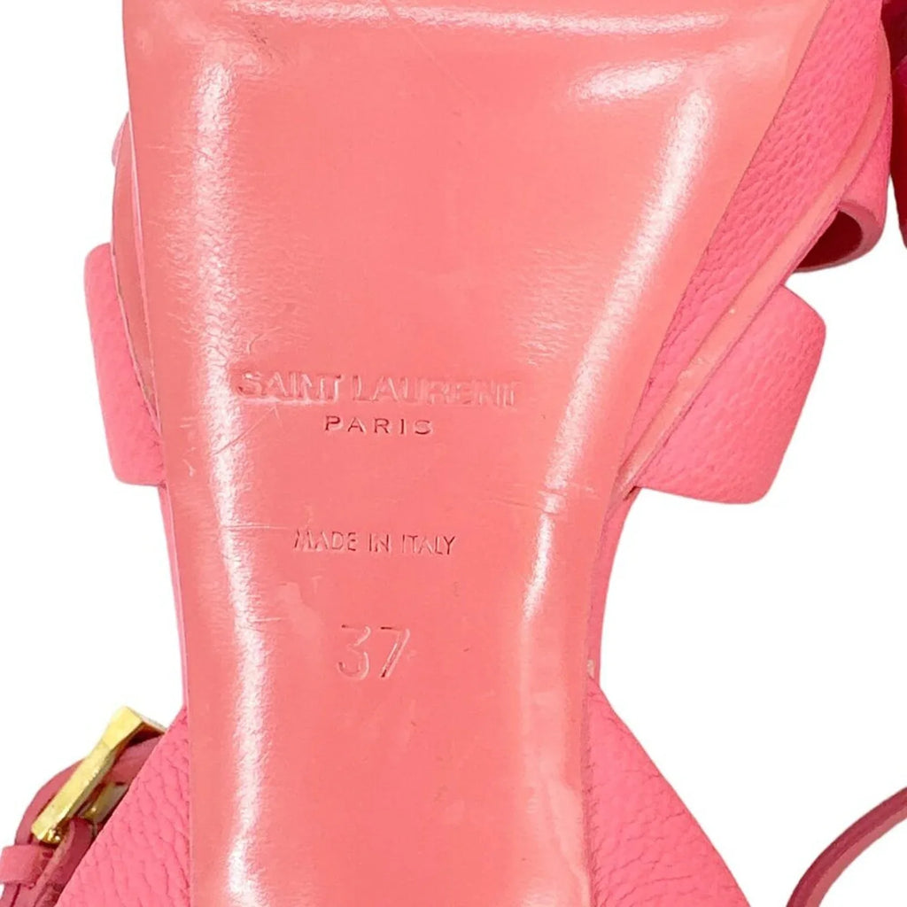 SAINT LAURENT Grained Calfskin Tribute 75 Platform Sandals in Rose Clair 37 - flyKAMP