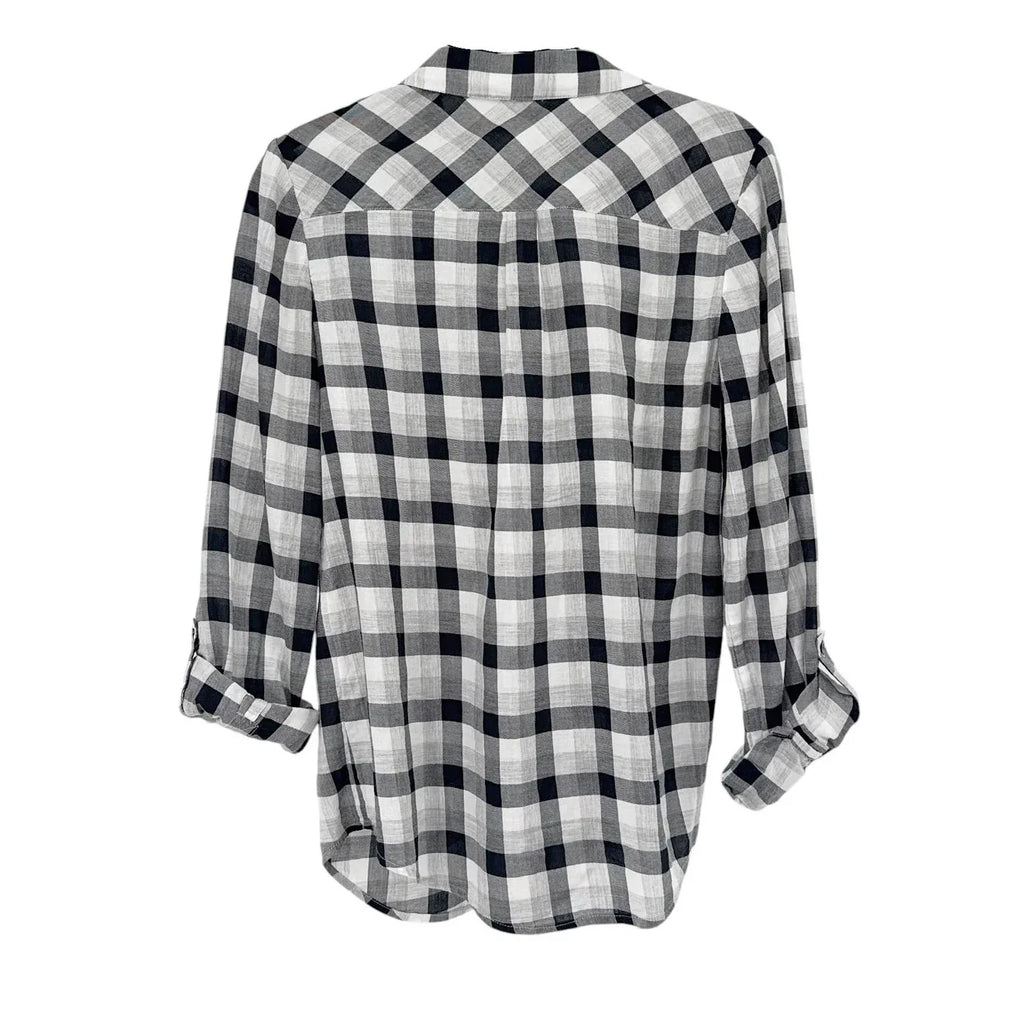 JOIE Katrine Plaid Shirt in Black & White XS - flyKAMP