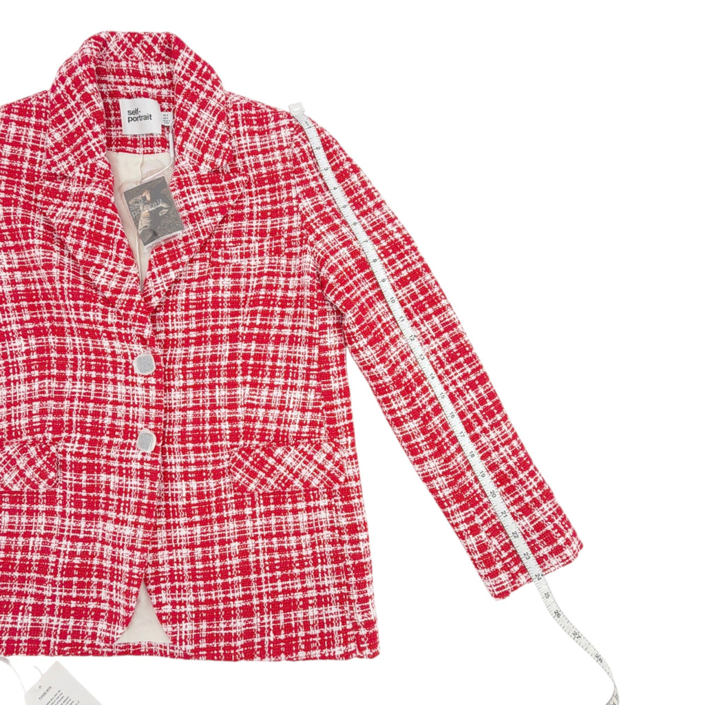 SELF-PORTRAIT Bouclé Checked Blazer in Red Self-Portrait