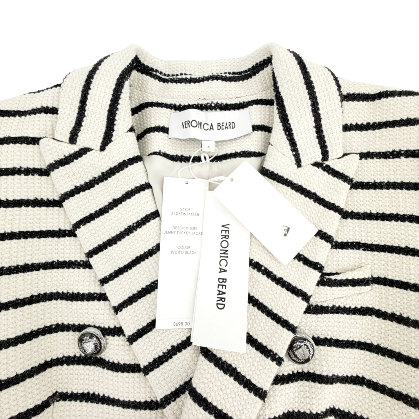 VERONICA BEARD Jenny Dickey Jacket in Ivory & Black Stripe 6|S