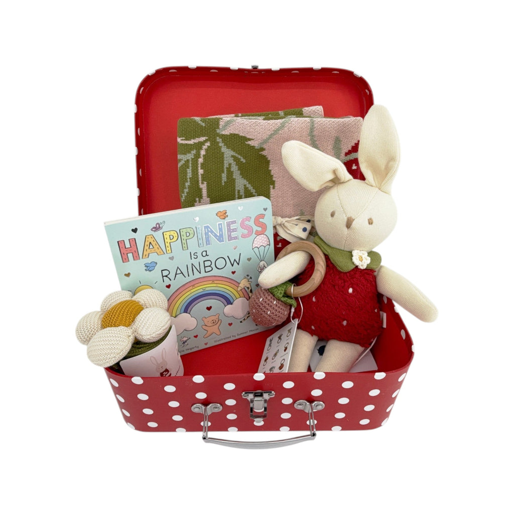 THE BLUEBERRY HILL Strawberry Bunny Baby Gift Basket: Paperboard Suitcase The Blueberry Hill