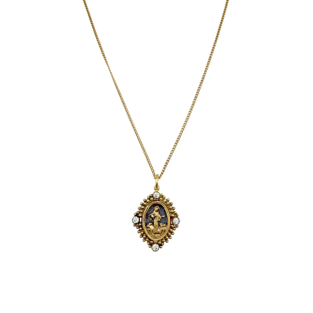 VIRGINS SAINTS & ANGELS VSA Petite Oval Cloister Lady of Fatima Charm Necklace - flyKAMP