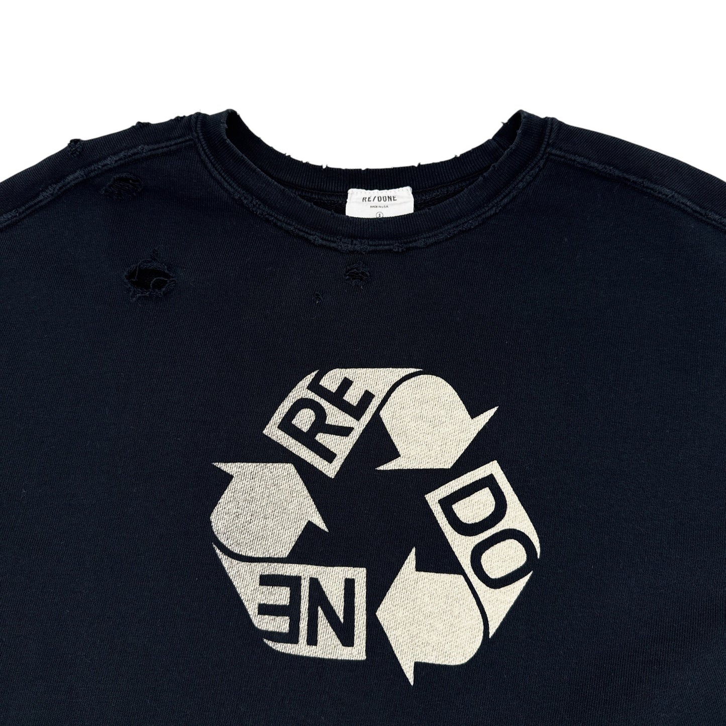 RE/DONE Recycle Distressed Crew Sweatshirt S