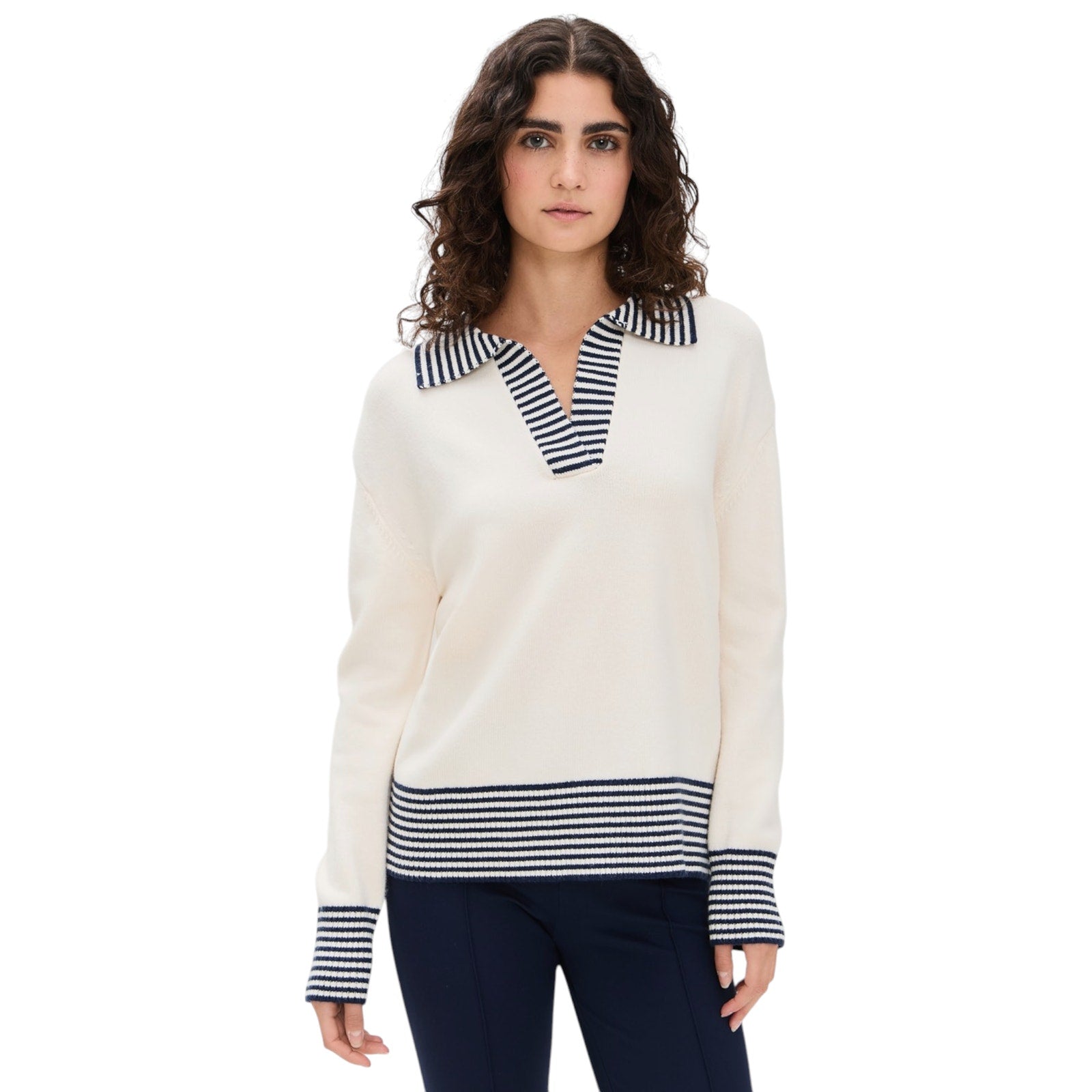 ADDISON BAY Carlyle Rugby Sweater in Cream & Navy XS Addison Bay