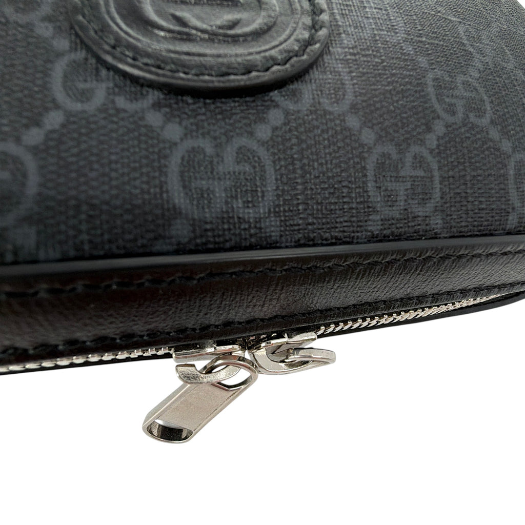 GUCCI GG Supreme Monogram Interlocking G Wrist & Shoulder Bag in Black Gucci