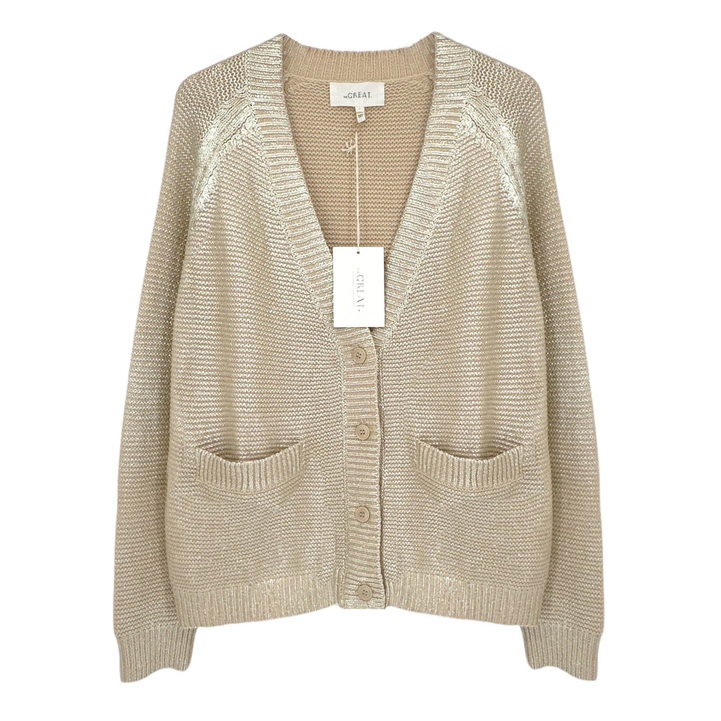 THE GREAT. The Varsity Cardigan Gold Shimmer 1|S