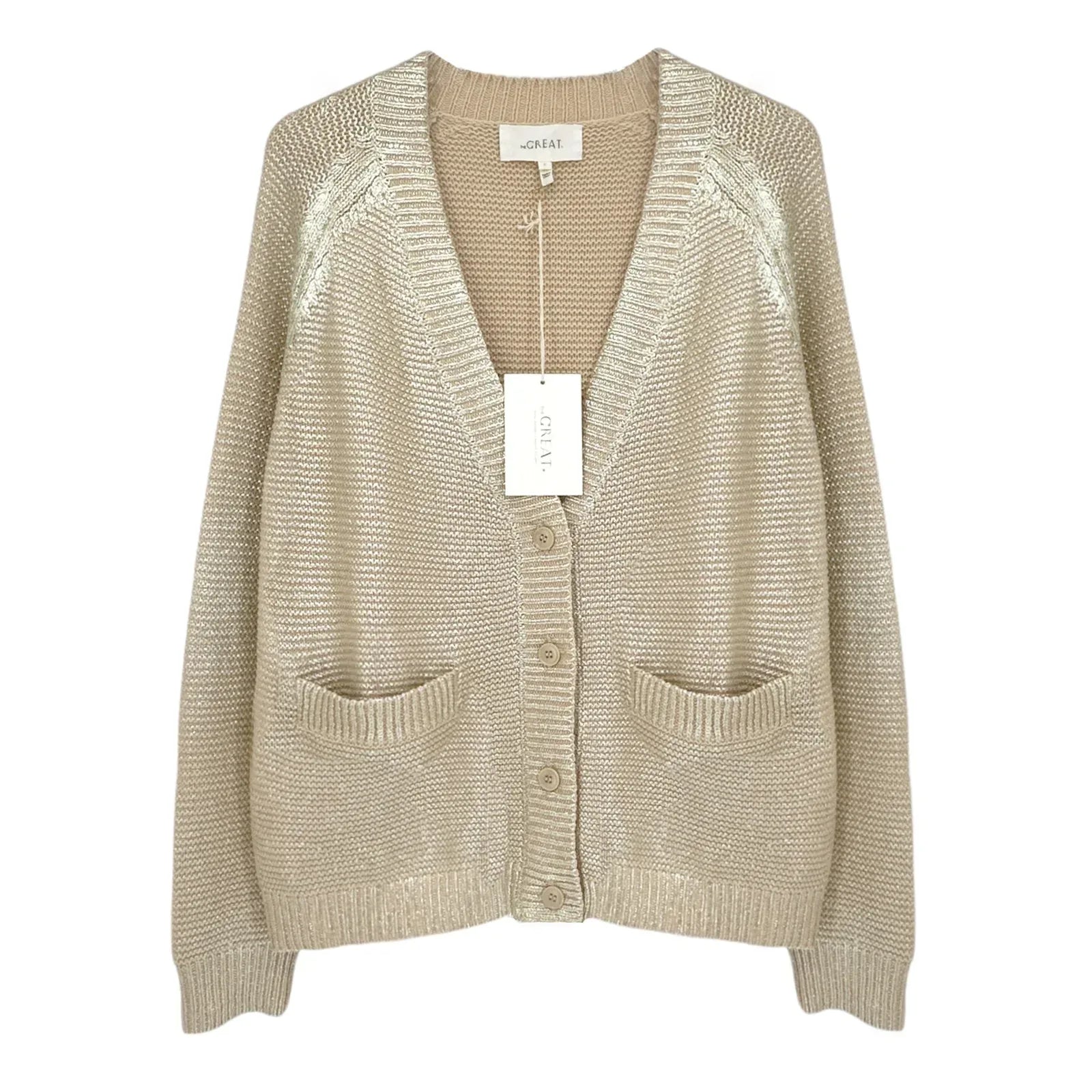 THE GREAT. The Varsity Cardigan Gold Shimmer 1|S - flyKAMP