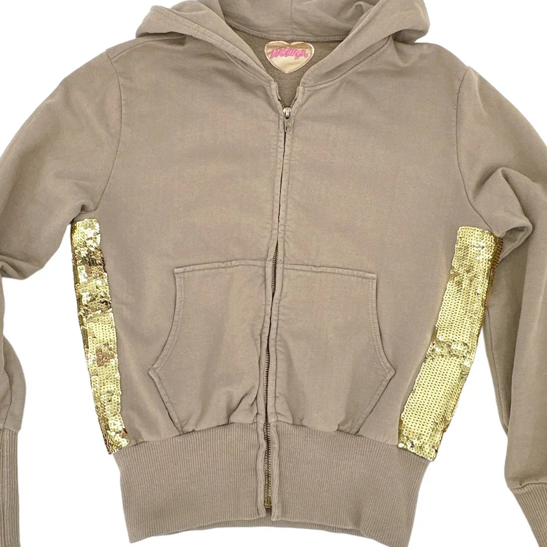 PRIMP Sequin Zip Hoodie in Tan & Gold S - flyKAMP