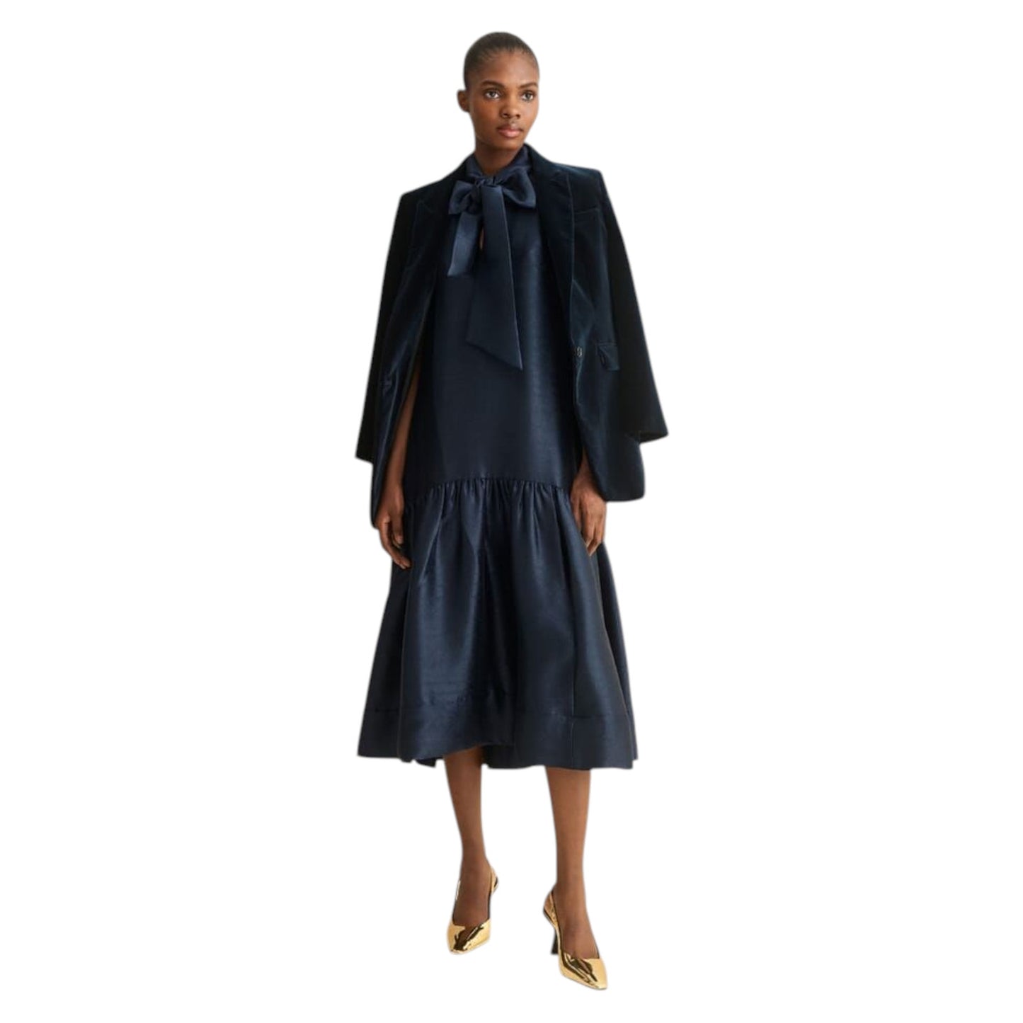 ME+EM Evening Halter Neck Midi Dress in Ink Blue UK6|US2|EU34|XS