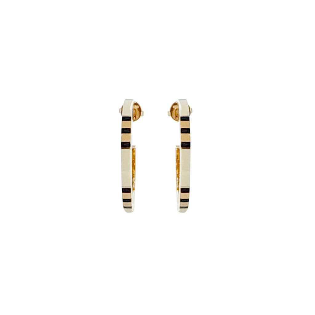 TORY BURCH Icon Enamel Hoop Earrings in Tory Gold / New Ivory / Black Tory Burch