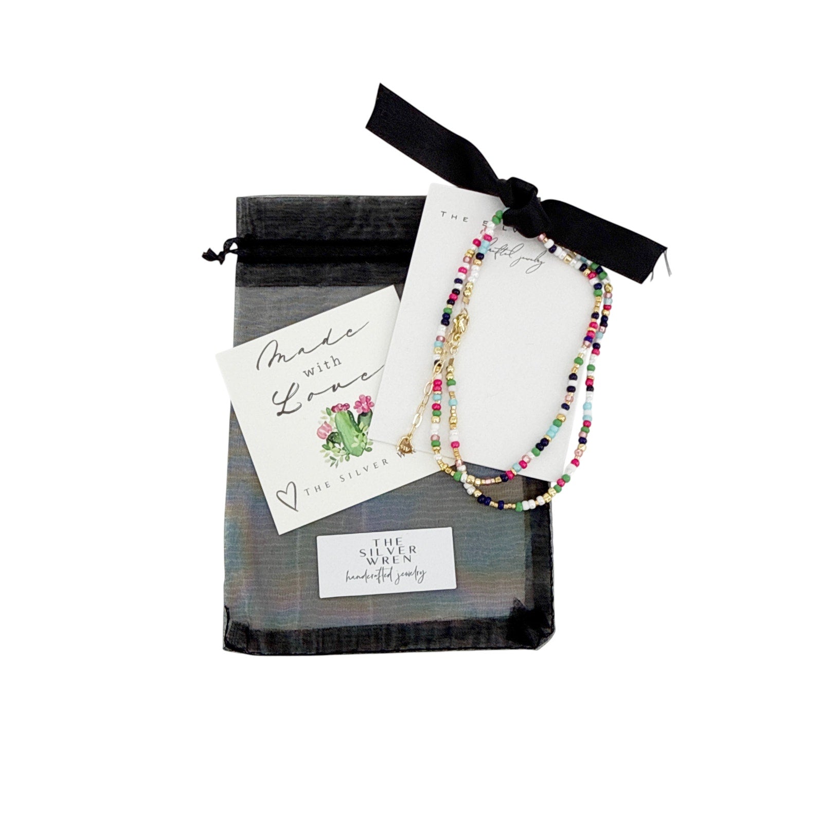 THE SILVER WREN Unity Beaded Necklace in Navy, Green & Pink
