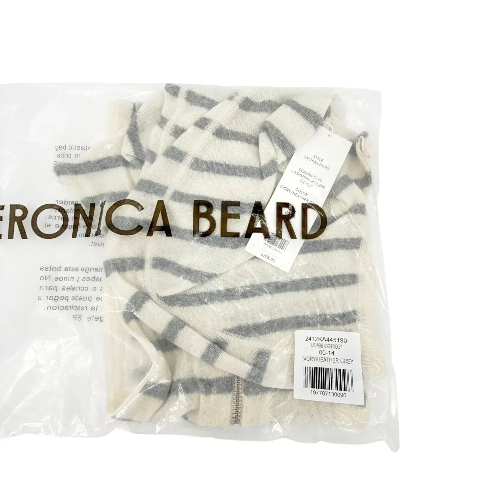 VERONICA BEARD Cashmere Hoodie Dickey in Ivory & Heather Grey - flyKAMP