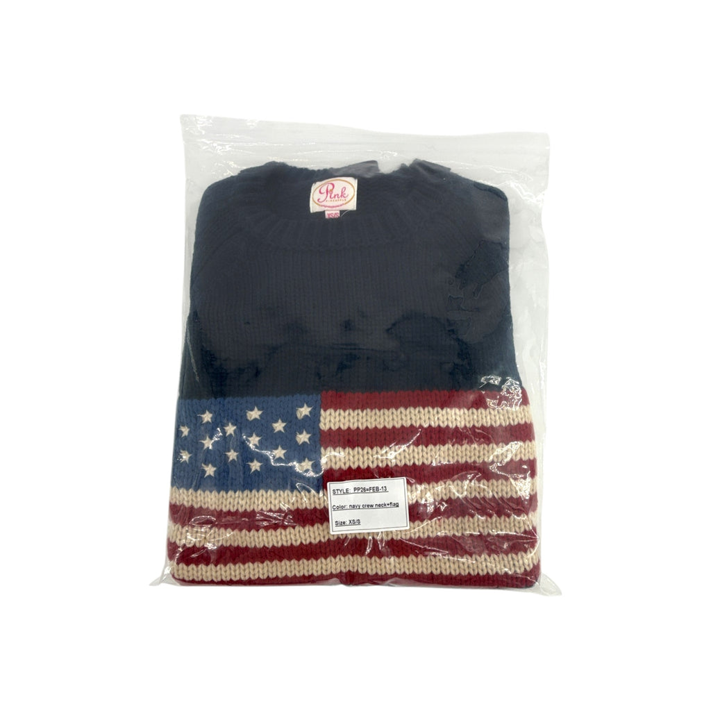 PINK PINEAPPLE Crop Vintage Acrylic Flag Sweater in Navy XS/S Pink Pineapple