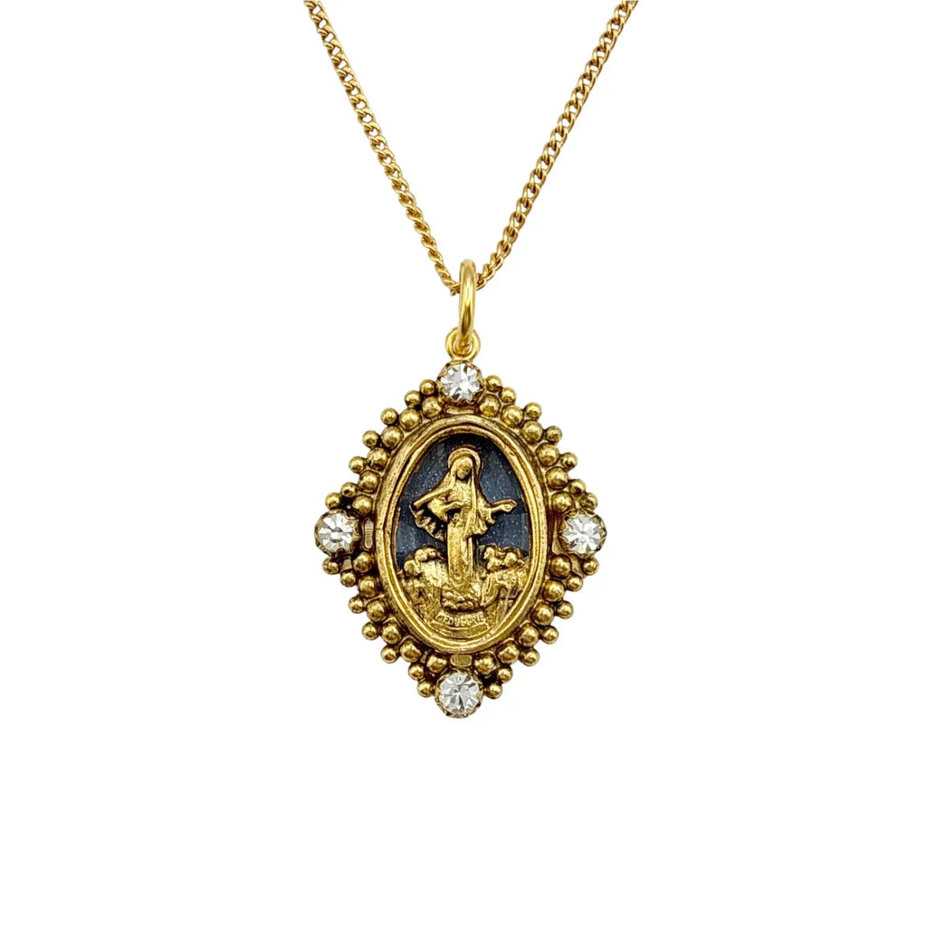 VIRGINS SAINTS & ANGELS VSA Petite Oval Cloister Lady of Fatima Charm Necklace - flyKAMP