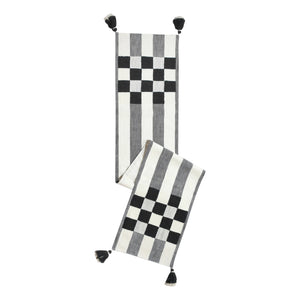 MACKENZIE-CHILDS Black Checks and Stripes Table Runner