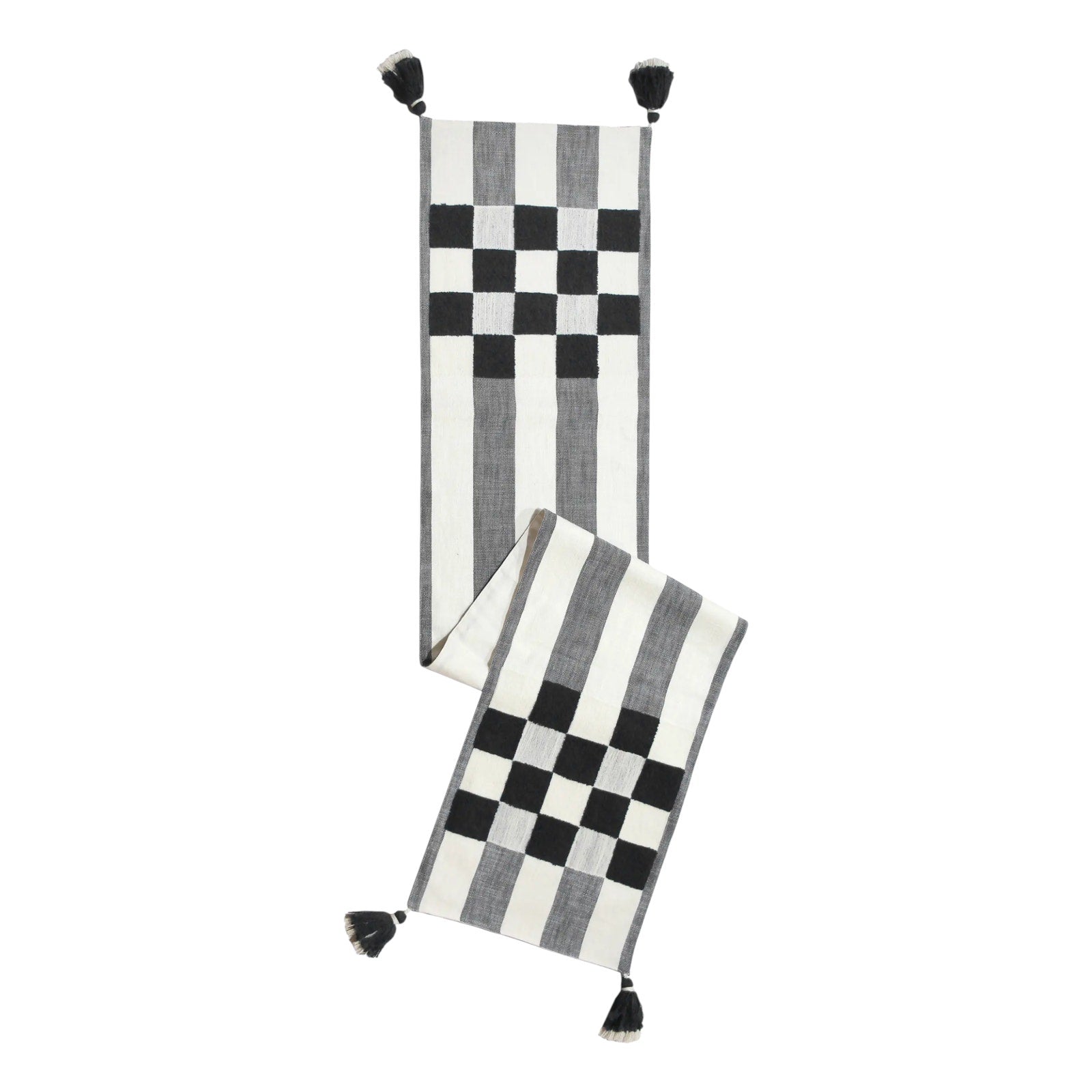 MACKENZIE-CHILDS Black Checks and Stripes Table Runner Mackenzie-Childs