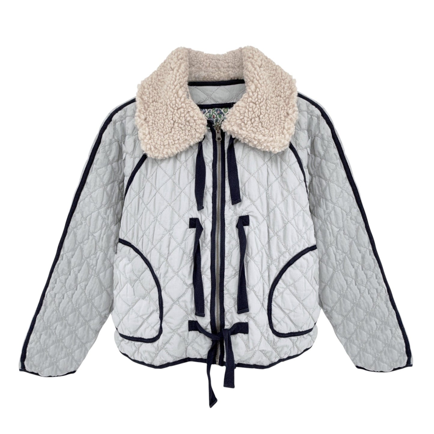 THE GREAT. The Short Quilted Reversible Jacket in Stone Blue 0|XS