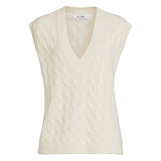 RE/DONE Cashmere Cable Vest in Ivory XS